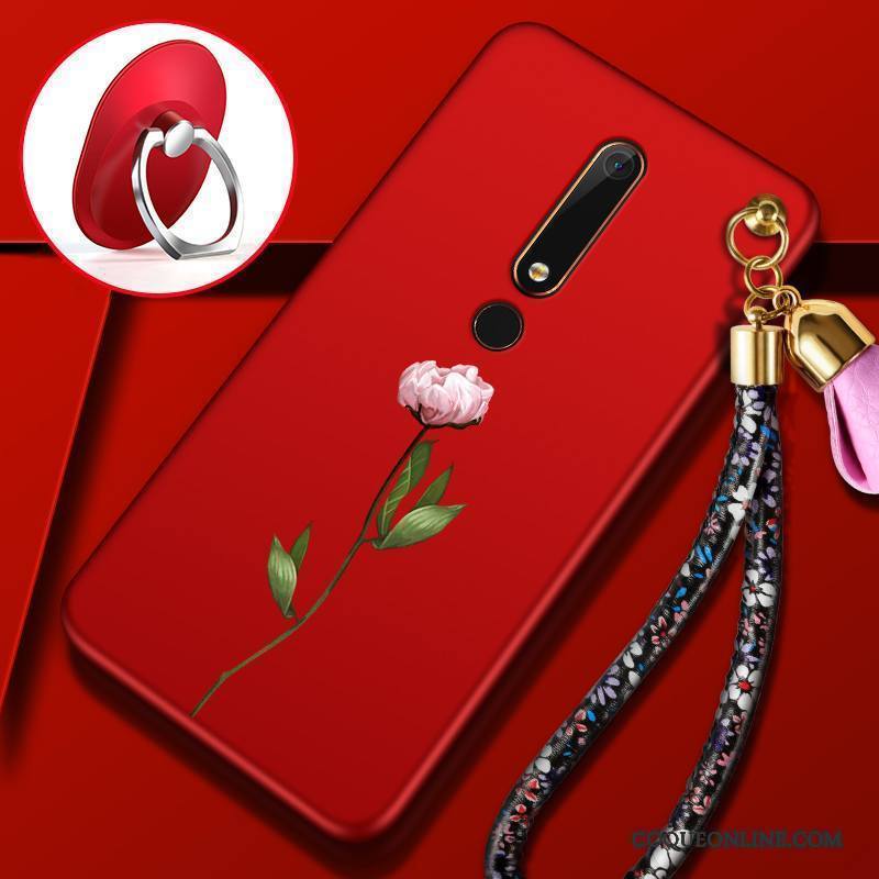 Nokia 6 Coque Fluide Doux Rouge Tempérer De Téléphone Fleurs Membrane