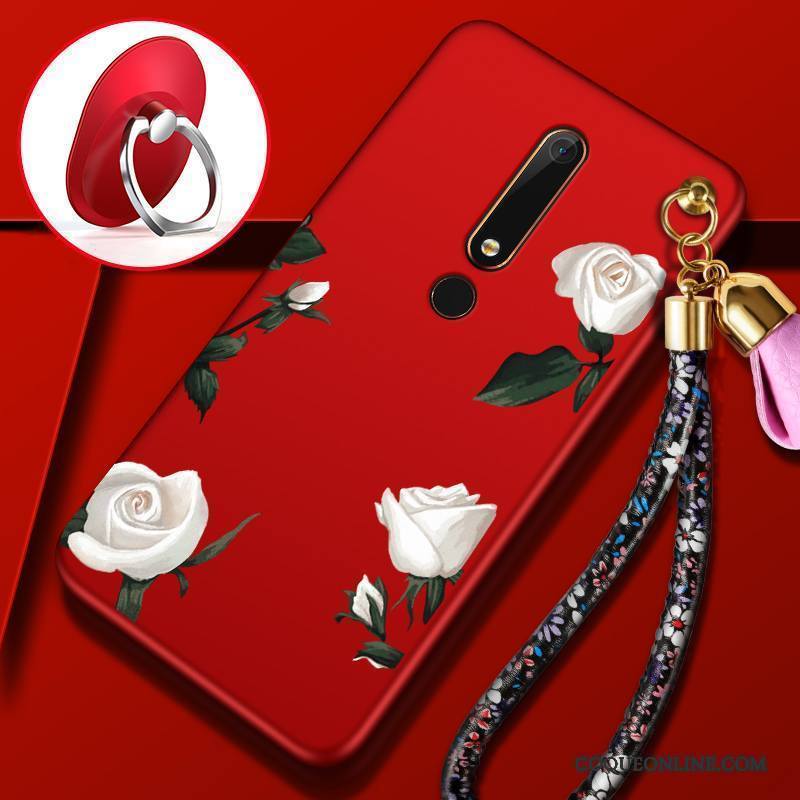 Nokia 6 Coque Fluide Doux Rouge Tempérer De Téléphone Fleurs Membrane