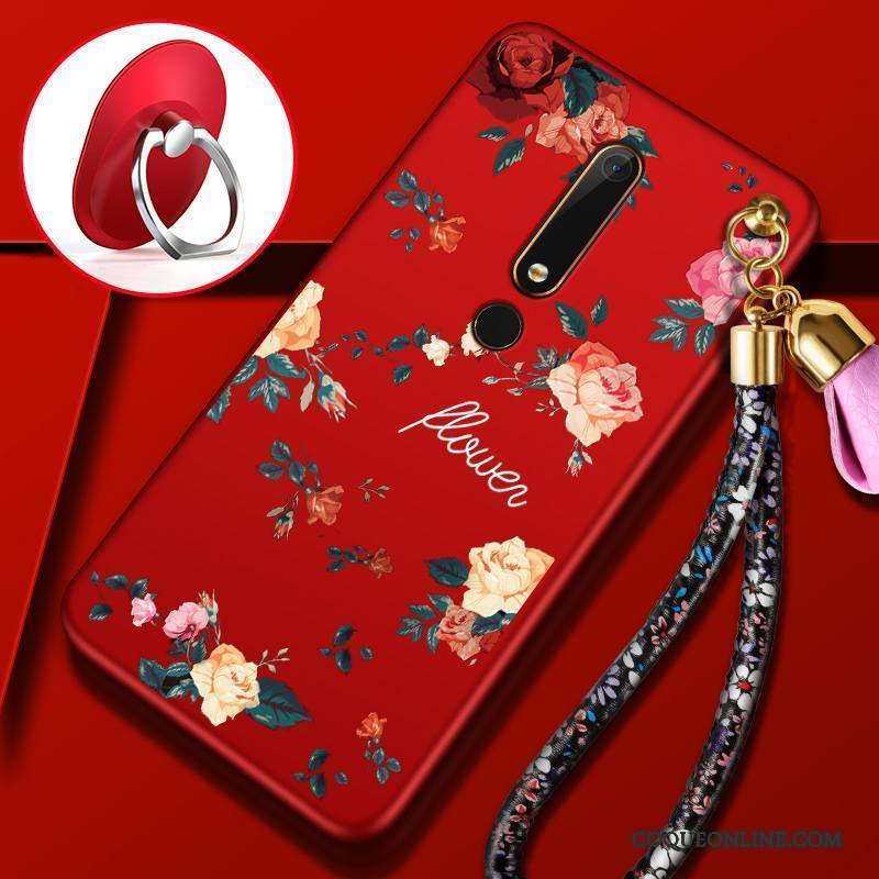 Nokia 6 Coque Fluide Doux Rouge Tempérer De Téléphone Fleurs Membrane