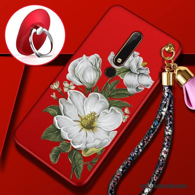 Nokia 6 Coque Fluide Doux Rouge Tempérer De Téléphone Fleurs Membrane