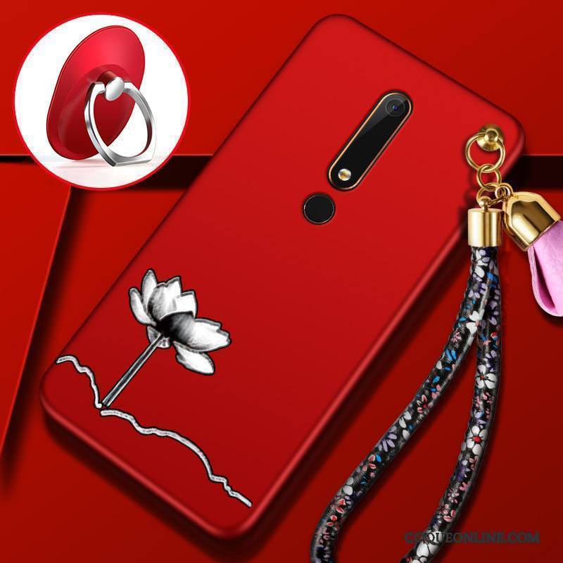 Nokia 6 Coque Fluide Doux Rouge Tempérer De Téléphone Fleurs Membrane