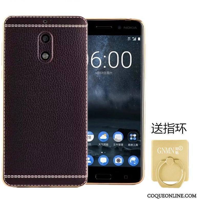 Nokia 6 Coque Étui Cuir Fluide Doux Silicone Modèle Fleurie Rouge