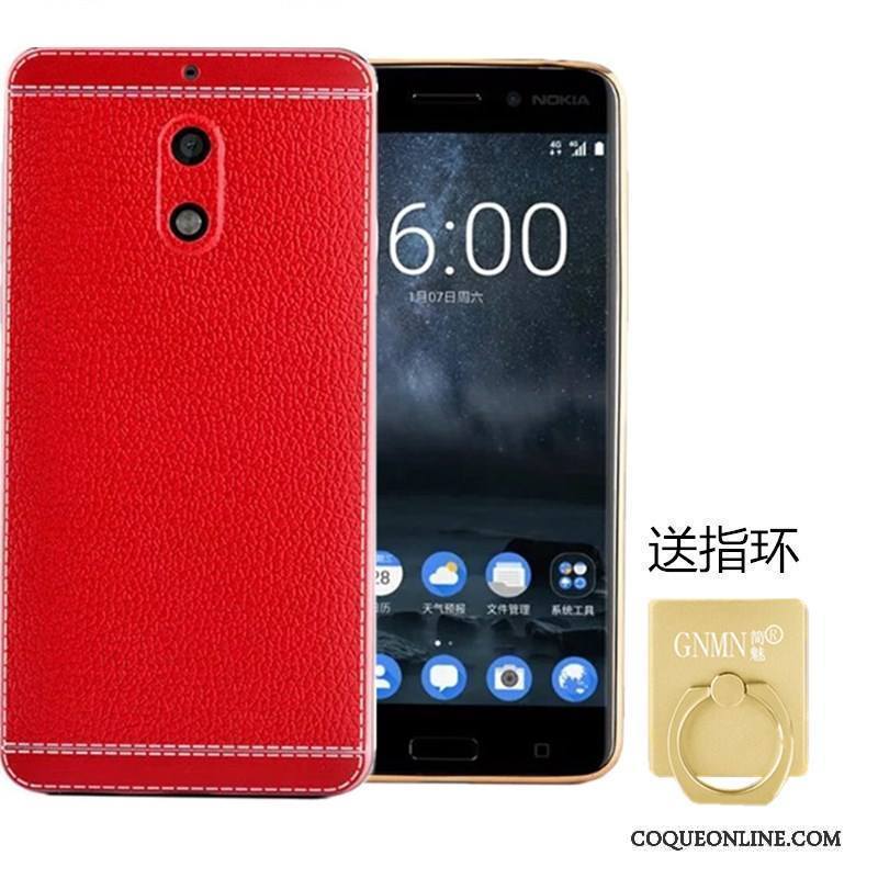 Nokia 6 Coque Étui Cuir Fluide Doux Silicone Modèle Fleurie Rouge