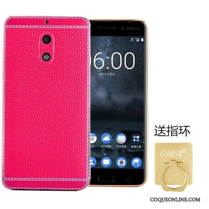 Nokia 6 Coque Étui Cuir Fluide Doux Silicone Modèle Fleurie Rouge