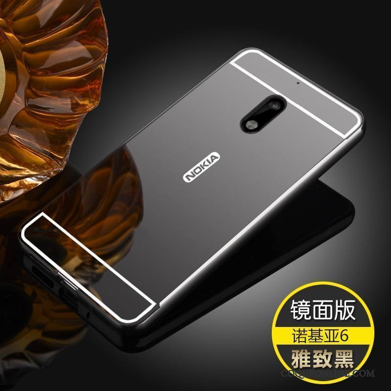 Nokia 6 Métal Étui Coque De Téléphone Délavé En Daim Border Noir Miroir