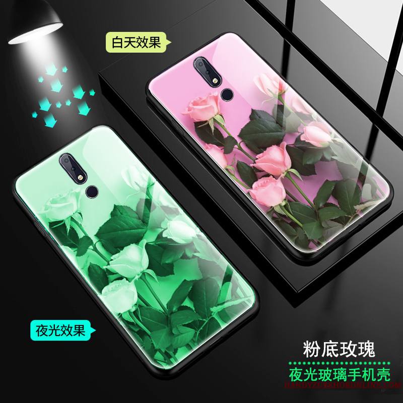 Nokia 7.1 Lumineuses Tendance Vert Coque De Téléphone Vent Rose Fleur