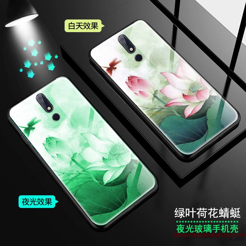 Nokia 7.1 Lumineuses Tendance Vert Coque De Téléphone Vent Rose Fleur