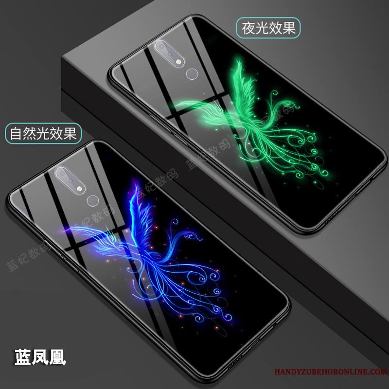 Nokia 7.1 Lumineuses Verre Dragon Coque De Téléphone Totem Noir Style Chinois