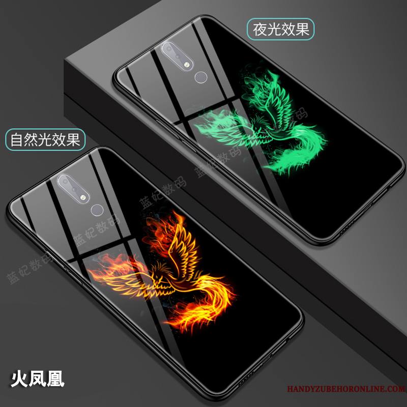 Nokia 7.1 Lumineuses Verre Dragon Coque De Téléphone Totem Noir Style Chinois