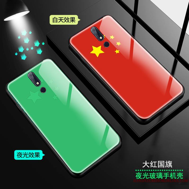 Nokia 7.1 Style Chinois Étoile Coque De Téléphone Verre Lumineuses Rouge