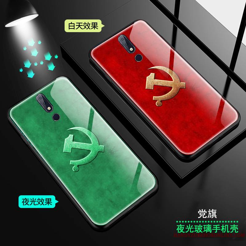 Nokia 7.1 Style Chinois Étoile Coque De Téléphone Verre Lumineuses Rouge