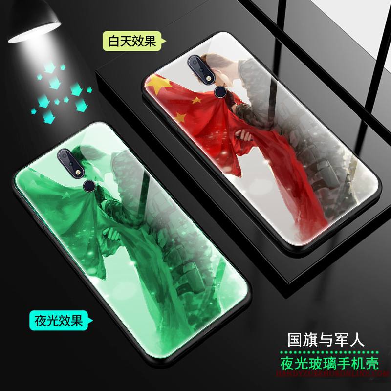 Nokia 7.1 Style Chinois Étoile Coque De Téléphone Verre Lumineuses Rouge