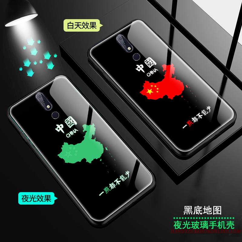 Nokia 7.1 Style Chinois Étoile Coque De Téléphone Verre Lumineuses Rouge