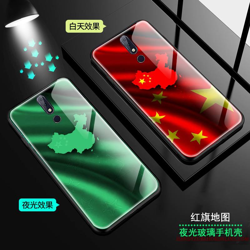 Nokia 7.1 Style Chinois Étoile Coque De Téléphone Verre Lumineuses Rouge