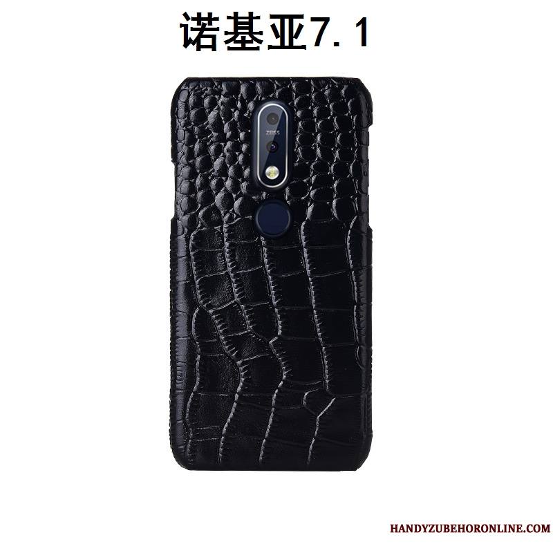 Nokia 7.1 Téléphone Portable Couvercle Arrière Mode Modèle Fleurie Cuir Véritable Protection Coque