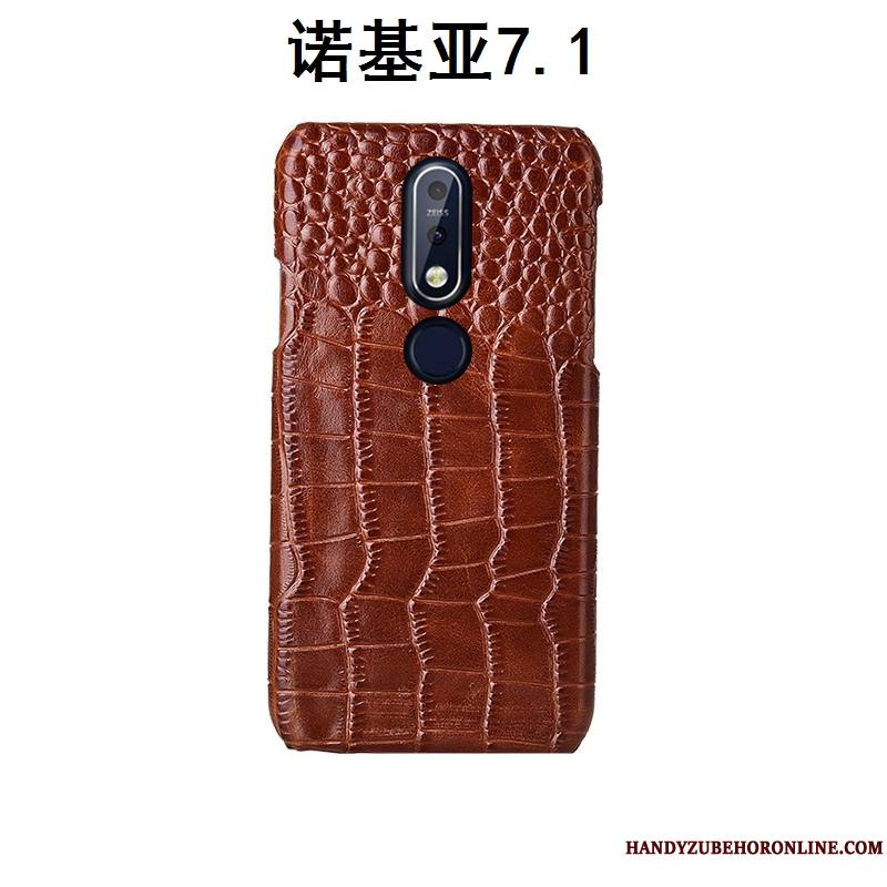 Nokia 7.1 Téléphone Portable Couvercle Arrière Mode Modèle Fleurie Cuir Véritable Protection Coque