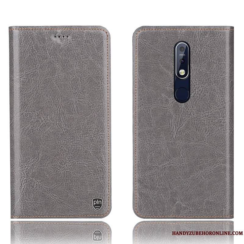 Nokia 7.1 Téléphone Portable Housse Coque De Téléphone Étui En Cuir Modèle Fleurie Gris Protection