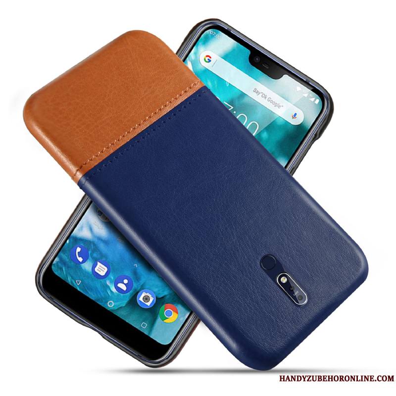 Nokia 7.1 Étui Incassable Bleu Coque De Téléphone Nouveau Qualité Cuir