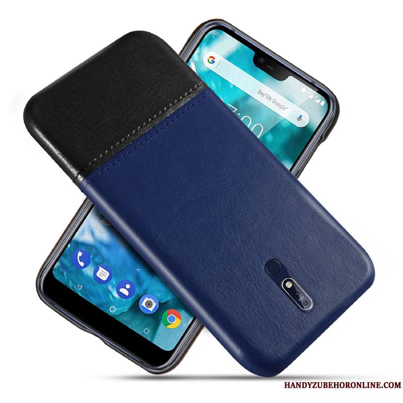 Nokia 7.1 Étui Incassable Bleu Coque De Téléphone Nouveau Qualité Cuir