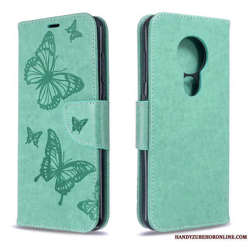 Nokia 7.2 Coque Housse Protection Similicuir En Relief Vert Couleur Unie Gaufrage