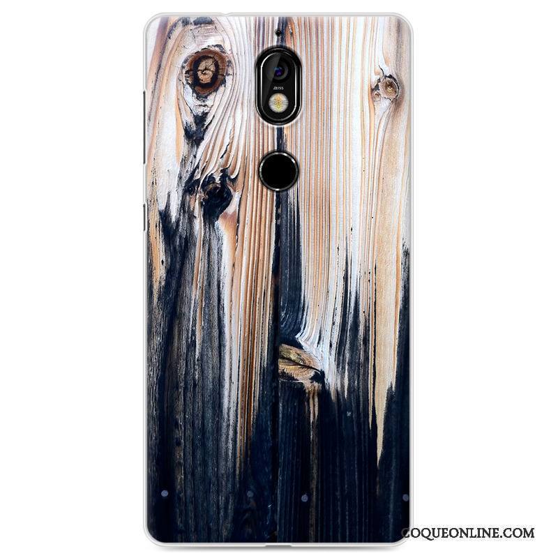 Nokia 7 Coque Grain De Bois Silicone Tout Compris Protection Créatif Blanc Étui