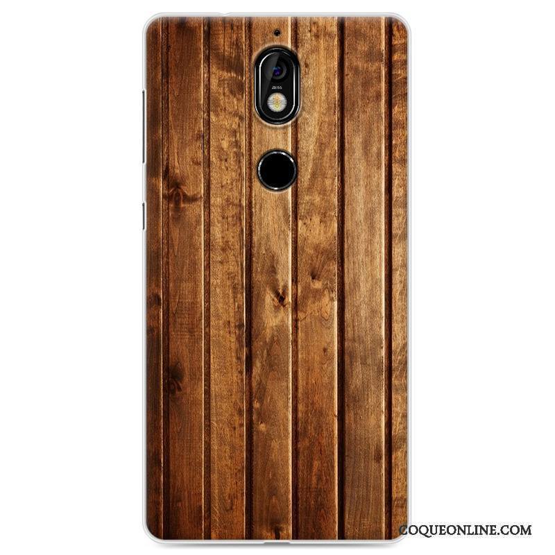 Nokia 7 Coque Grain De Bois Silicone Tout Compris Protection Créatif Blanc Étui