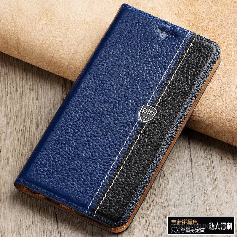 Nokia 7 Housse Protection Bleu Étui Coque De Téléphone Cuir Véritable Étui En Cuir