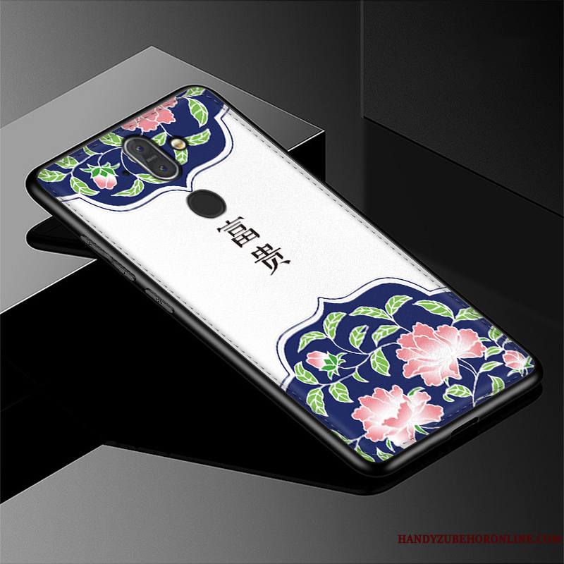 Nokia 7 Plus Coque Créatif Fluide Doux Étui Cuir Modèle Fleurie Style Chinois Incassable