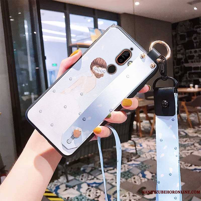 Nokia 7 Plus Style Chinois Beauté Coque De Téléphone Incassable Rose Ornements Suspendus Pu