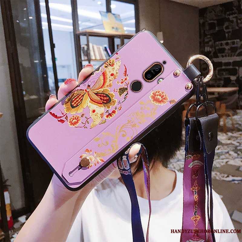 Nokia 7 Plus Style Chinois Beauté Coque De Téléphone Incassable Rose Ornements Suspendus Pu