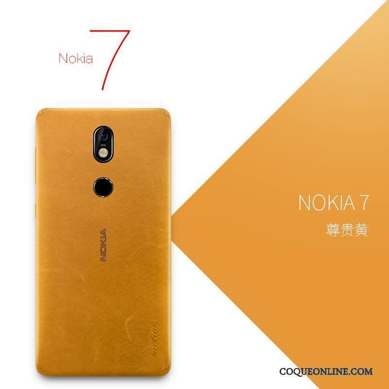 Nokia 7 Tout Compris Très Mince Noir Créatif Cuir Véritable Protection Coque De Téléphone