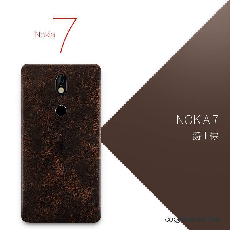 Nokia 7 Tout Compris Très Mince Noir Créatif Cuir Véritable Protection Coque De Téléphone