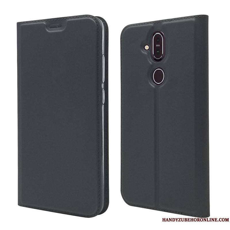 Nokia 8.1 Coque Carte Portefeuille Noir Protection Étui En Cuir Housse Incassable