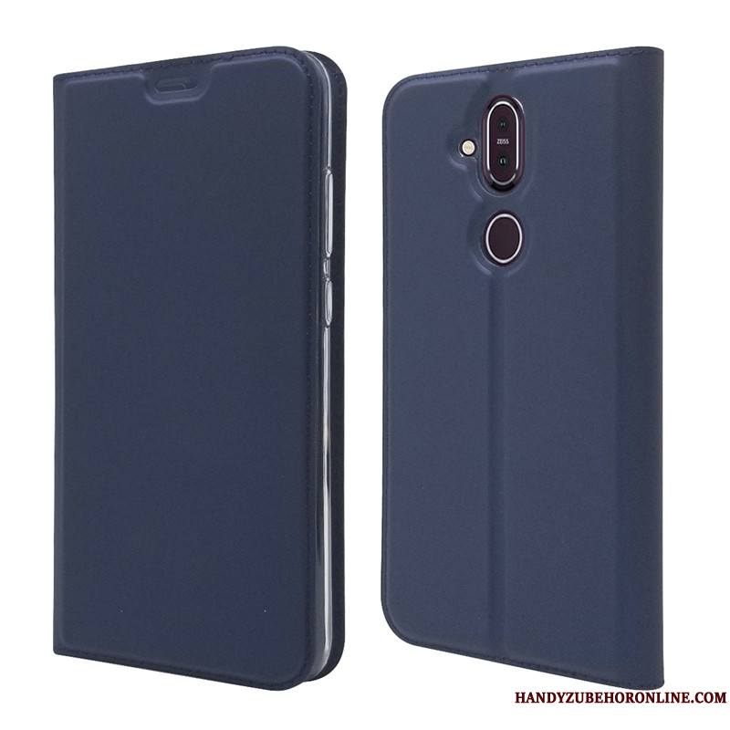 Nokia 8.1 Coque Carte Portefeuille Noir Protection Étui En Cuir Housse Incassable