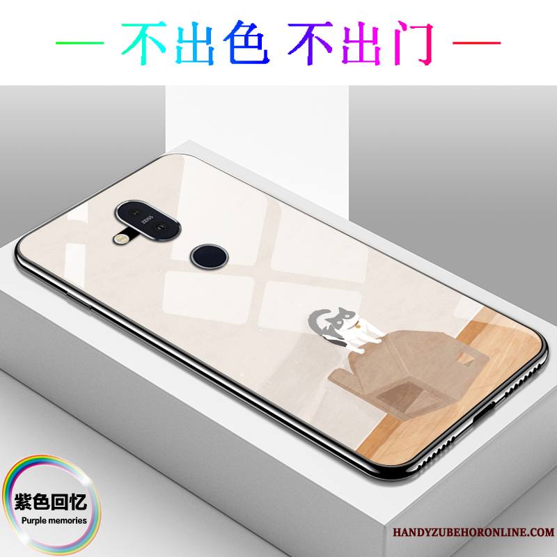 Nokia 8.1 Dessin Animé Personnalité Tout Compris Verre Bleu Coque De Téléphone Étui