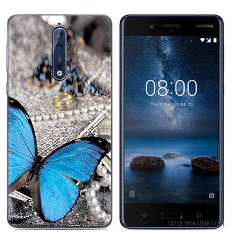 Nokia 8 Dessin Animé Fluide Doux Téléphone Portable Blanc Coque Personnalité Étui