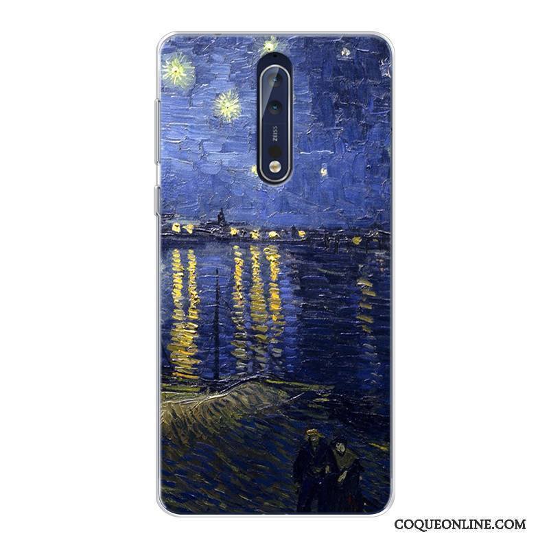 Nokia 8 Tout Compris Ciel Étoilé Violet Coque De Téléphone Peinture À L'huile Haute Original
