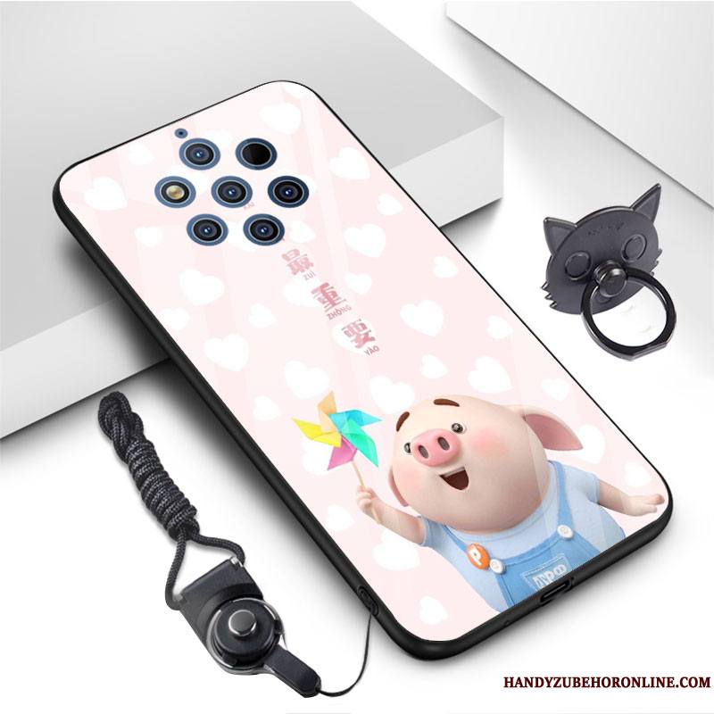 Nokia 9 Pureview Coque De Téléphone Incassable Verre Trempé Dessin Animé Rose Charmant Fluide Doux