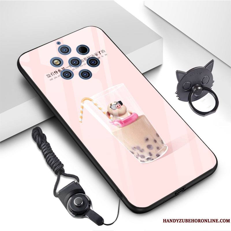 Nokia 9 Pureview Coque De Téléphone Incassable Verre Trempé Dessin Animé Rose Charmant Fluide Doux