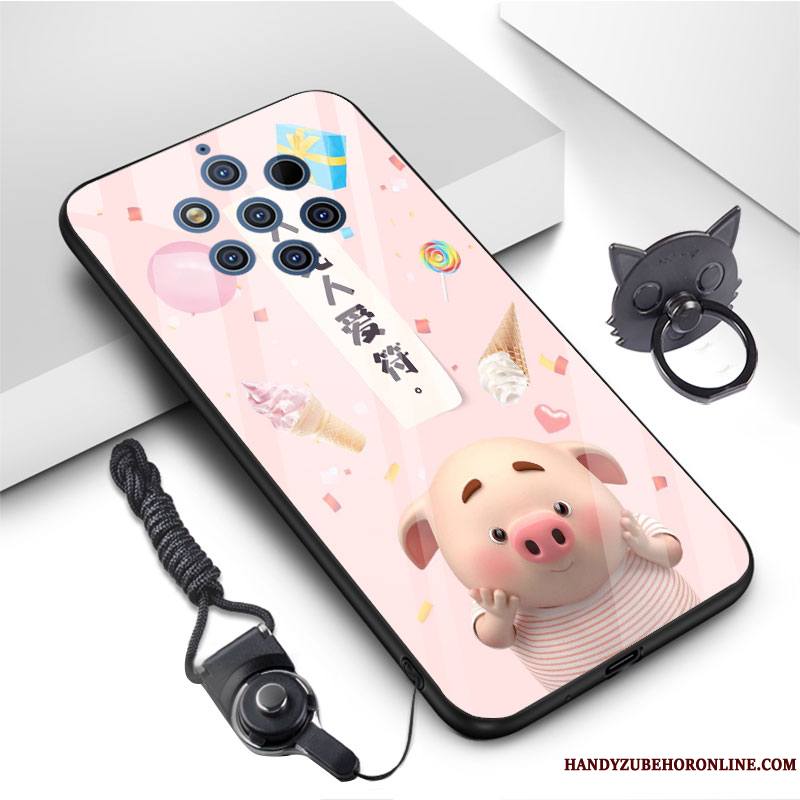 Nokia 9 Pureview Coque De Téléphone Incassable Verre Trempé Dessin Animé Rose Charmant Fluide Doux