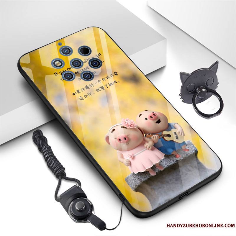 Nokia 9 Pureview Coque De Téléphone Incassable Verre Trempé Dessin Animé Rose Charmant Fluide Doux