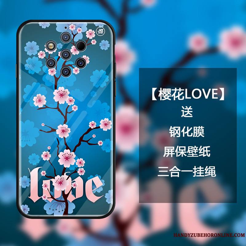 Nokia 9 Pureview Coque Tout Compris Bleu Luxe Protection Verre Sakura Personnalité