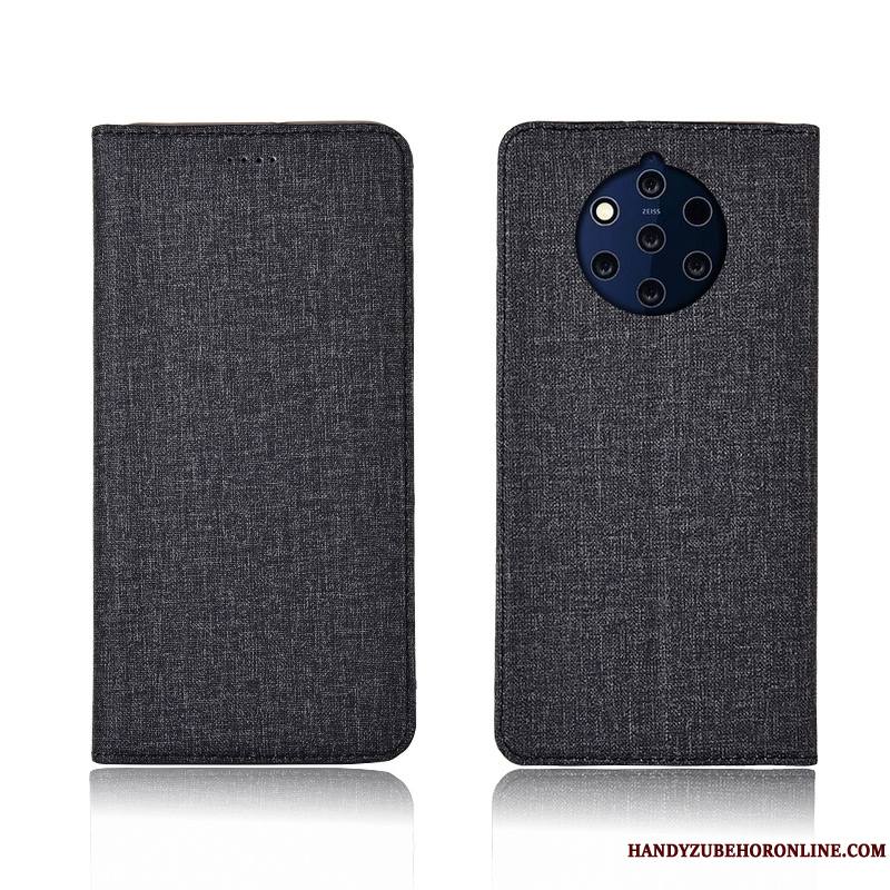 Nokia 9 Pureview Coque Téléphone Portable Incassable Bleu Clamshell Étui En Cuir Lin Protection