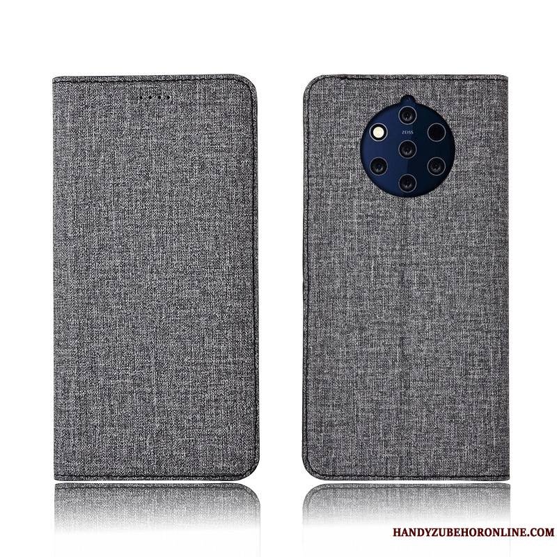 Nokia 9 Pureview Coque Téléphone Portable Incassable Bleu Clamshell Étui En Cuir Lin Protection