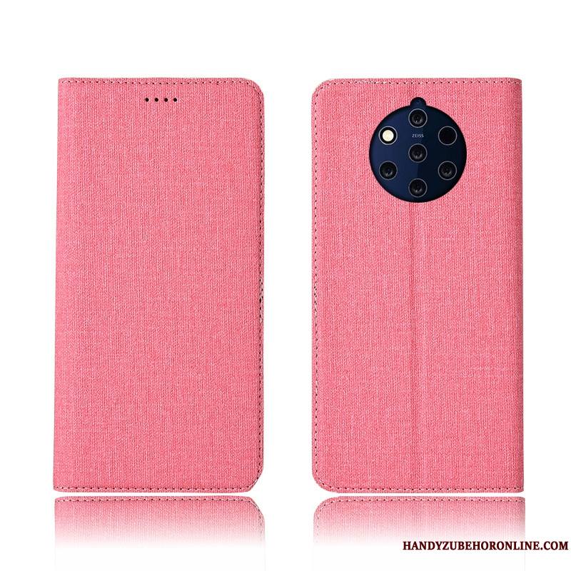 Nokia 9 Pureview Coque Téléphone Portable Incassable Bleu Clamshell Étui En Cuir Lin Protection