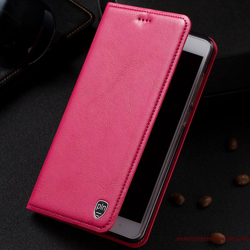 Redmi 7 Coque Modèle Fleurie Étui Cuir Véritable Téléphone Portable Tout Compris Petit Rouge