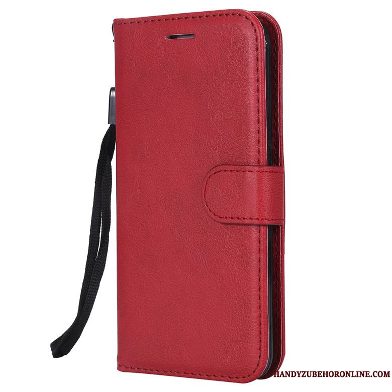 Redmi 7 Coque Petit Fluide Doux Couleur Unie Étui Étui En Cuir Rouge Housse