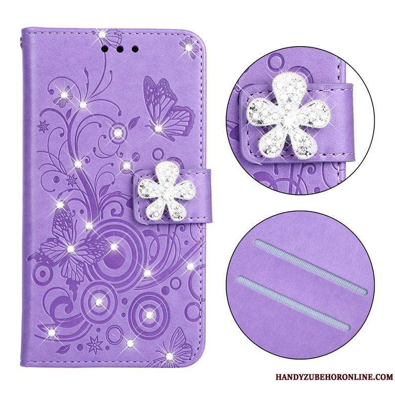 Redmi 7 Petit Incassable Papillon Coque De Téléphone Protection Étui En Cuir Violet