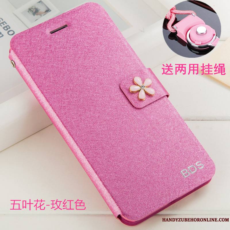 Redmi 7 Support Rouge Rose Coque De Téléphone Petit Protection Étui En Cuir