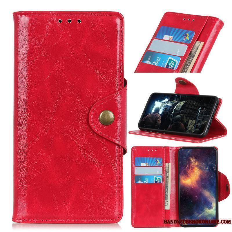 Redmi 7a Coque Housse Petit Carte Cuir Véritable Étui Rouge Protection